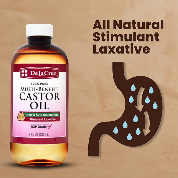 De La Cruz Castor Oil - 100% Pure Castor Oil for Hair, Skin, Eyelashes, and Eyebrows - USP Grade, 8 FL Oz