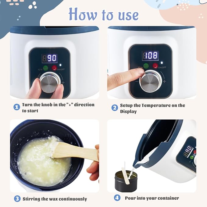 KQU Candle Wax Melting Pot with Temp Control, Wax Melter Digital Temp for Candle Making Including Wicks,Color Dyes