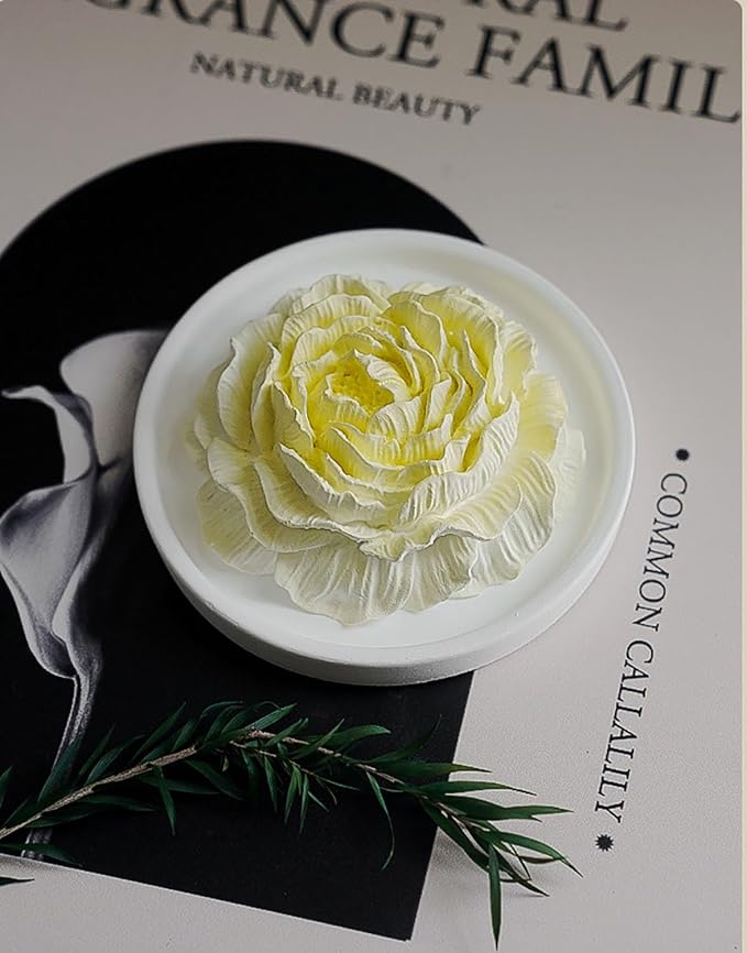 Essential Oil Passive Flower Diffuser with Fragrance -Non-Electric Peony Flower Porcelain Aromatherapy Diffusers for Small Room, Desk Decorative, Bathroom (Yellow, Chamomile Scent)
