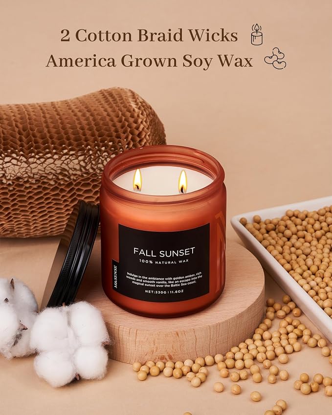 M&SENSE Baltic Amber Vanilla Scented Candle, 70 Hours Long Lasting Burn Clean Soy Wax Non Toxic 11.6oz 2 Wicks Relaxing Candles for Easter Holiday Birthday Gifts