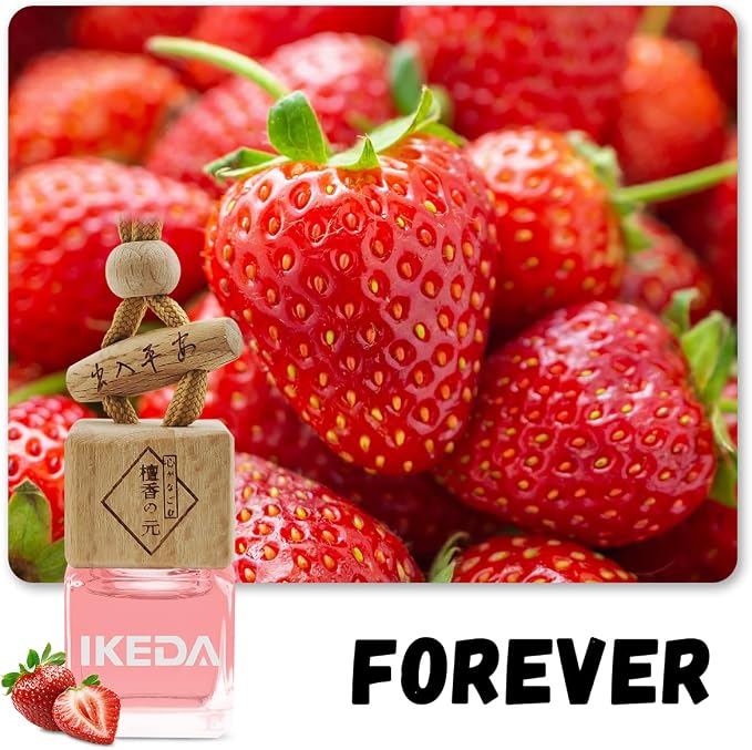 ikeda fragrance Car Air Freshener | Square Hanging Car Scent with Vent Clip Bottle | Long Lasting Fragrance | Essential Oil Diffuser | Odor Eliminator Deodorizer (Square-Strawberry)