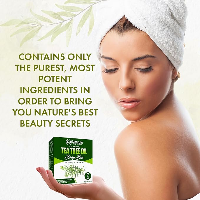 Tea Tree Oil Soap Bar for Face & Body – All Natural Remedy Skin Cleanser – Pure Essential Oil Infused Skincare Cleansing Soap for Dirt & Acne - Tea Tree Face & Body Wash Made in USA