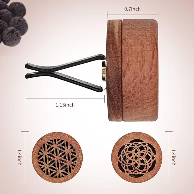2-in-1 Car Aromatherapy Diffuser & Air Freshener, Portable Mini Wood Diffuser with Lava Stone, Essential Oil Vent Clip, 2 Charming Patterns
