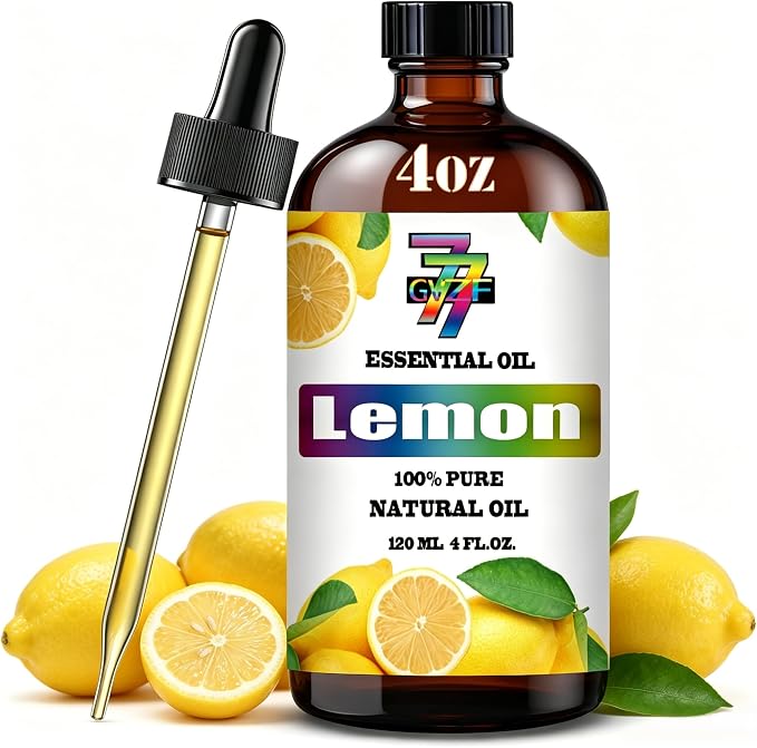 Lemon Essential Oil - GV77ZF Lemon Oils for Diffusers, Humidifiers, DIY Candles, Soap, Cleaning, Home, Office, Yoga, Massage, Gifts - 4 fl oz (120 ml)