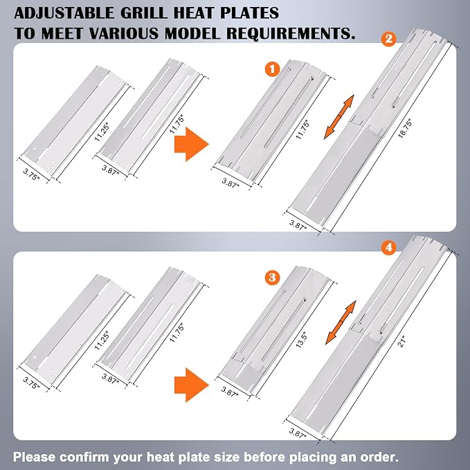 Adjustable Universal Grill Heat Plates For Nexgrill, Dyna Glo, Charbroil, Brinkmann Grill Replacement Parts, Stainless Steel Heat Shield Tent, Burner Covers Guard, Heat Diffuser, Flame Tamer 3 Pack.