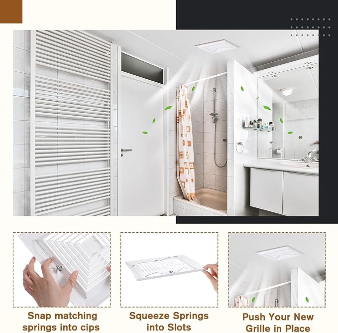 Bathroom Exhaust Fan Cover Square Ceiling or Wall Mounted | With Springs, Replacement Parts, Air Diffuser Diverter, Ventilation Fan Compatible