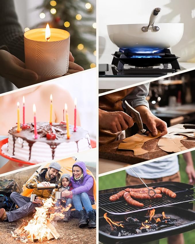 MK Lighter 10PCS Refillable Candle Lighters – Strong Wind-Resistant Flame for BBQ, Camping, Outdoor Use (3BL)