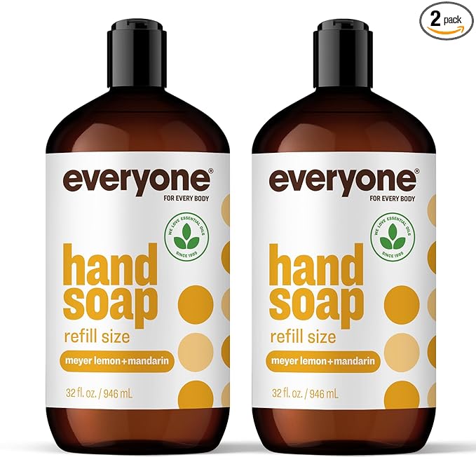 Everyone Liquid Hand Soap Refill, 32 Ounce (Pack of 2), Meyer Lemon and Mandarin, Plant-Based Cleanser with Pure Essential Oils