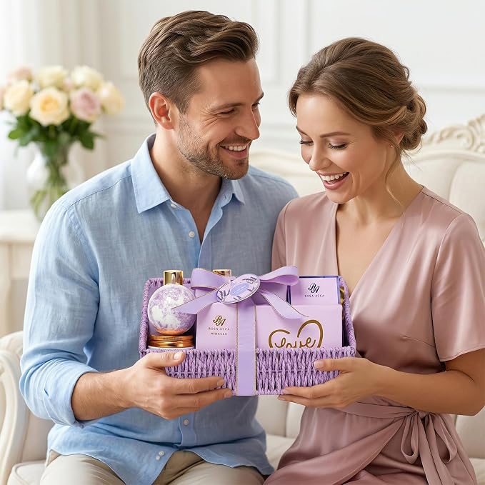Gifts for Women, Gifts Basket for Women, 32 Pcs Lavender Bath and Body Gift Basket Set, Hydrating Facial Skin Care Gifts Set, Home Spa Self-Care Basket Set, Birthday Gift for Her, Anniversary, Wife