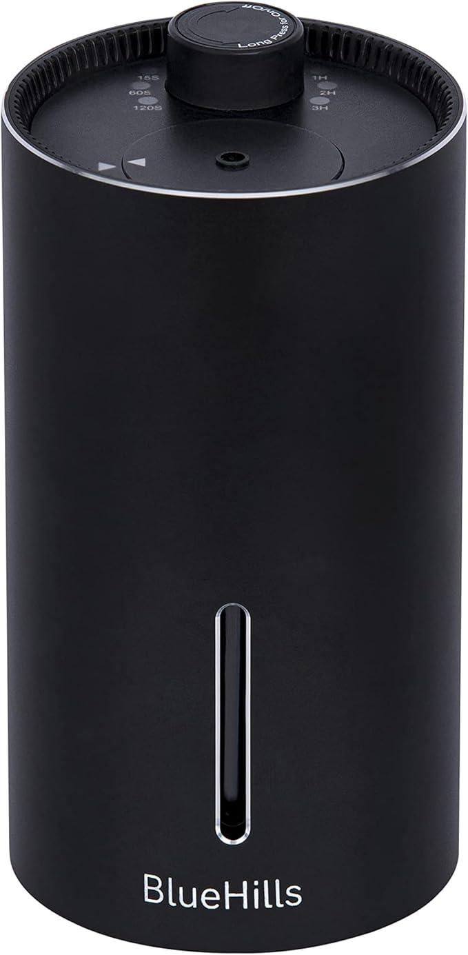 BlueHills Waterless Essential Oil Diffuser, Cordless Compact Battery-Operated Aromatherapy Mini Diffuser for Home Car Office Hotel Travel – J08 Black