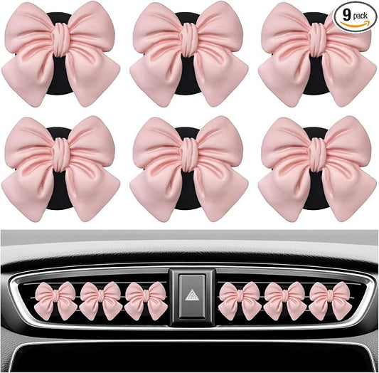 KVAEY 9 PCS Pink Bow Car Air Freshener, Automotive Cute Pink Bow Air Outlet Clips with Scent Pieces, Universal Coquette Car Air Vent Diffuser for Women and Girls