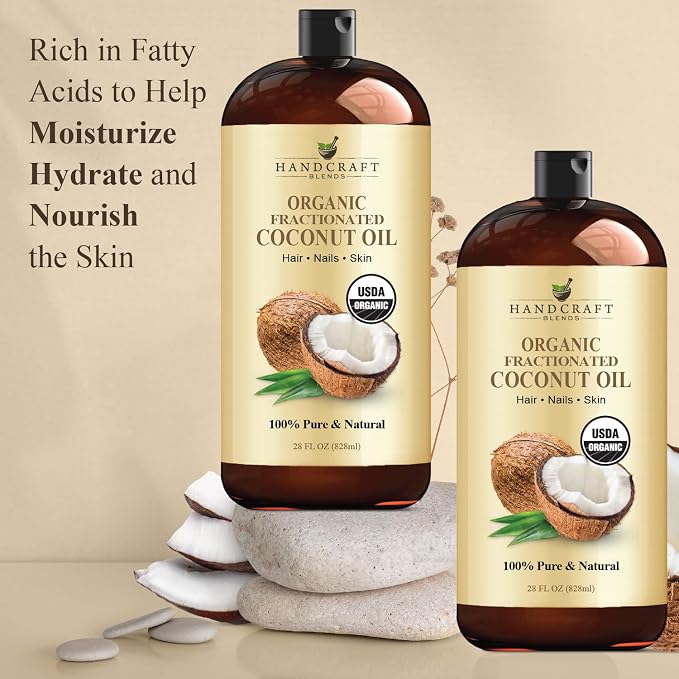 Handcraft Blends Organic Fractionated Coconut Oil | 100% Pure and Natural | Bath & Body Oil | Premium Grade Carrier Oil | Skin | Hair | Body | Massage | Hexane-Free | 28 Fl Oz