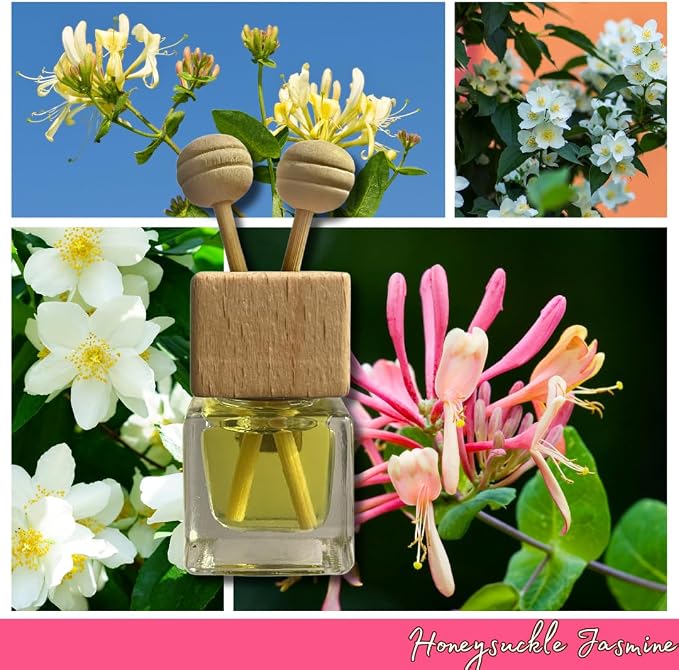 Cute Refillable Car Air Freshener Vent Clip 8mL – Honeysuckle Jasmine – 15mL Refill Included – Long Lasting Fragrance Oil Diffuser – 100% American Handmade Odor Eliminator