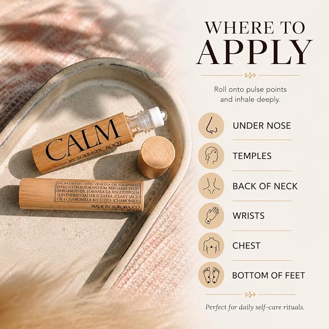 Soulistic Root Calm Essential Oil Roller, Calm Essential Oil Roll On Blend, 10ml Glass Roller- Stress Relief, Essential Oil Blends, Aromatherapy Self Care Products for Women