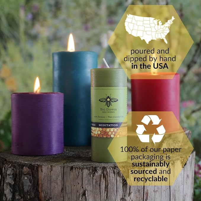 Big Dipper Wax Works Harmony Aromatherapy Candle, Pure Lavender, Pillar Candle for Relaxation & Stress Relief, Calming Floral Scent, 60-Hour Burn, Natural Beeswax & Essential Oils, 3” x 3.5”
