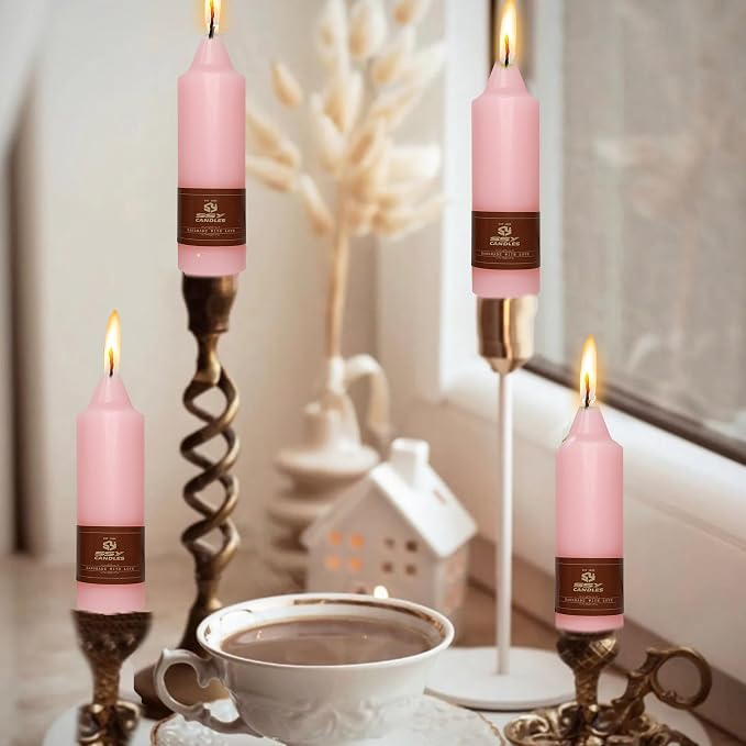 5 inch Short Taper Candle 4 Pack Handmade Pink Chunky Candles for Candle Sticks Unscented Pastel Candlesticks for Holiday Wedding Dinner Party Seasonal Celebration Birthday Home Decoration