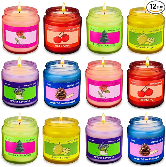 12 Pack Candles for Home Scented, Colored Frosted Jar Aromatherapy Candle Gifts for Women, Natural Soy Wax Candle Set, Scented Candles Set for Birthday Valentine Mother's Christmas Day Present