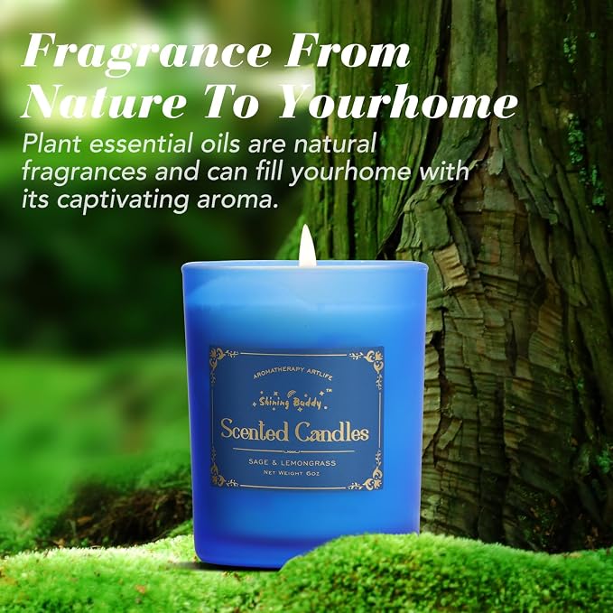 Sage & Lemongrass Scented Soy Candles for Home Spa Aromatherapy Candles with Natural Essential Oils | Long-Lasting Outdoor/Indoor Use, Calm Relaxation Gifts– 6OZ