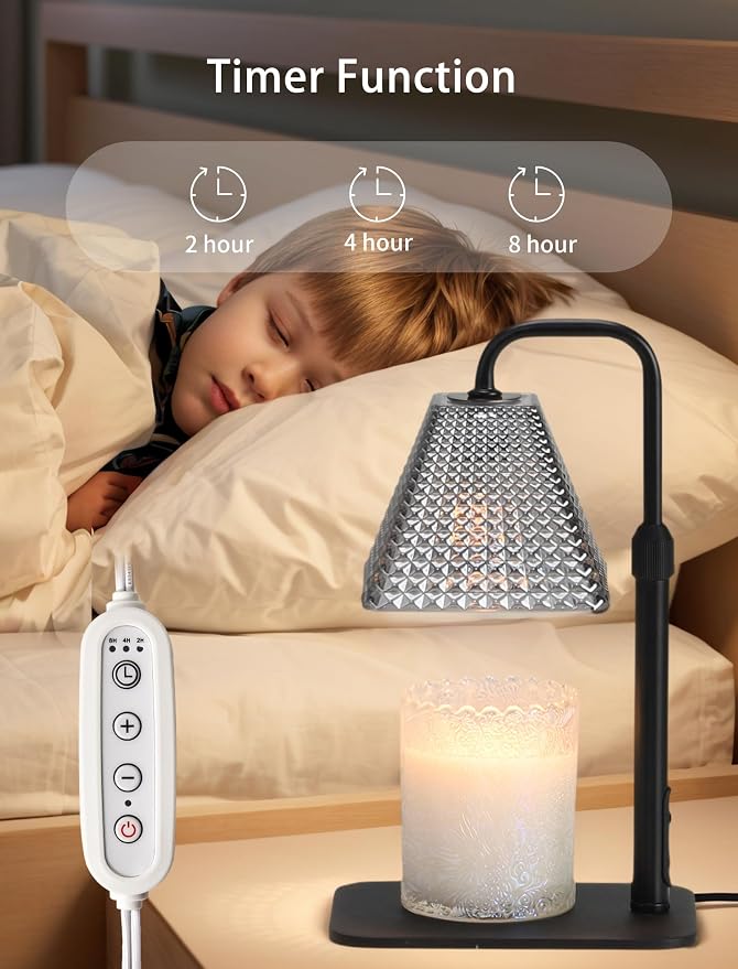 Candle Warmer Lamp with Timer & Dimmer, 2 Bulbs, Height Adjustable, Fit All Size Jar Scented Candles, Safe Aromatherapy Light for Sleep, Work, Yoga, Bedroom, Office, Gift (Crystal Pyramid)