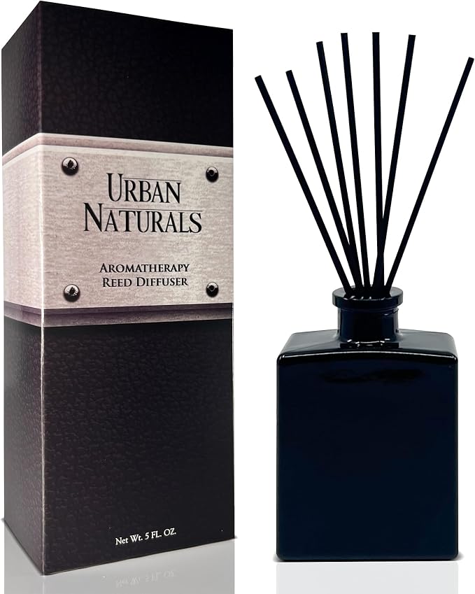 Urban Naturals BlackBerry Vanilla Reed Diffuser Set – Ripe Blackberries, Warm Vanilla & Patchouli – 5 Ounce Sleek Black Rectangular Refillable Glass Bottle – Made in the USA