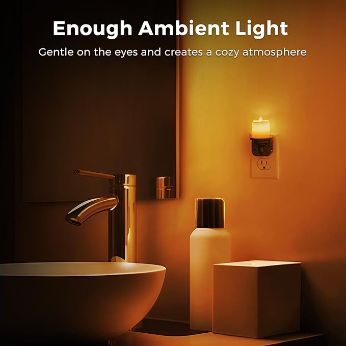 L LOHAS LED Candle Night Light, Amber Night Lights Plug into Wall, Flameless Candle Nightlight with Light Sensor, 0-100LM Dimmable Vintage Decorative Night Light for Hallway Bedroom,2Pack