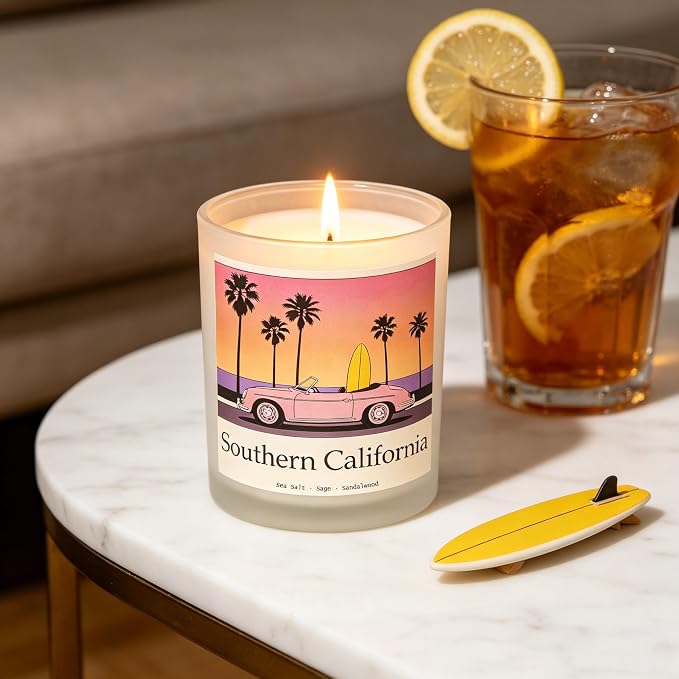 SoCal Sunset Scented Candle, Sea Salt & Sage & Sandalwood, Southern California Gifts, California Gifts, Coastal California Souvenirs, 100% Soy Wax, 7OZ