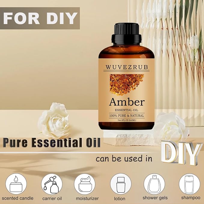 Amber Essential Oil - 240ML Pure and Natural for Aromatherapy Diffuser - 8 Fl Oz