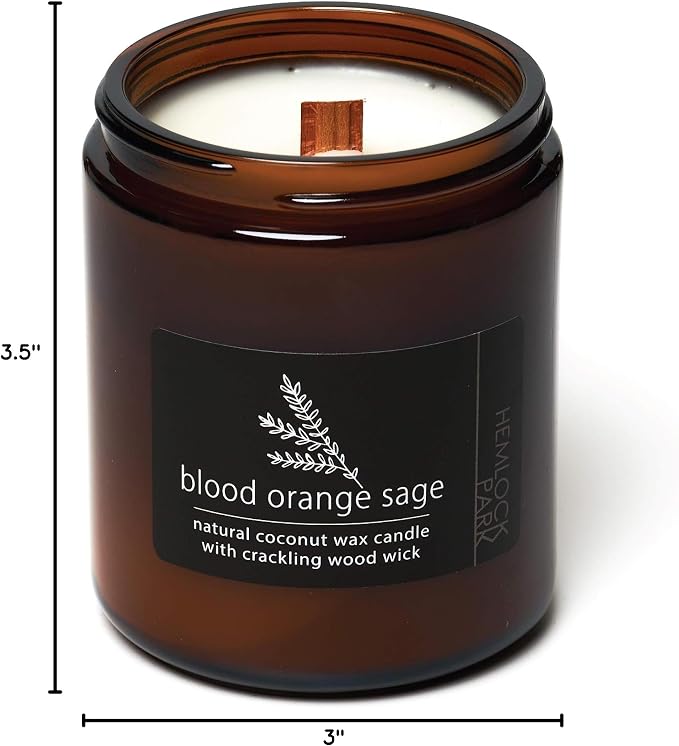 Hemlock Park Blood Orange Sage Apothecary Scented Candle | Crackling Wood Wick, Botanical Fragrance & Coconut Apricot Wax | Up to 60 Hour Burn Time | 8 oz | Made in USA