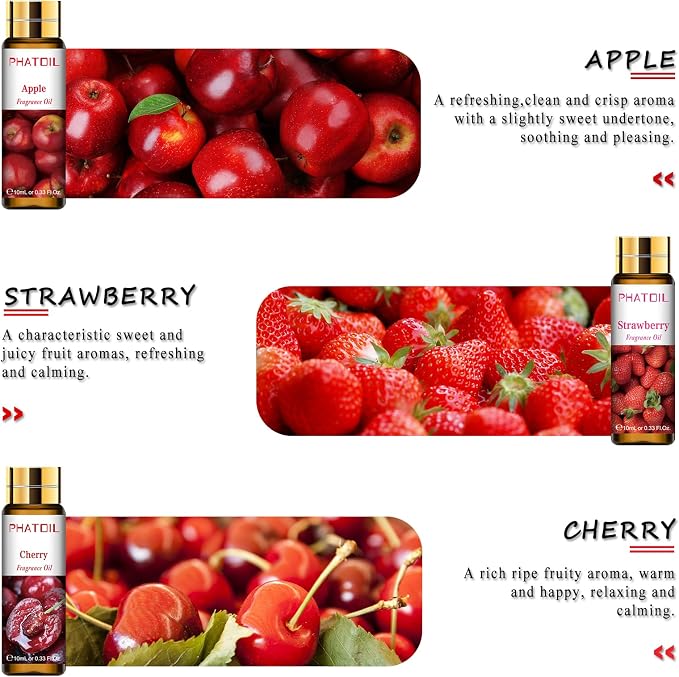 PHATOIL 9Pcs Fruity Fragrance Oil Gift Set, 10ml/0.33fl.oz Fragrance Oils for Soap, DIY Candle, Bath Bombs Making, Fruit Scented Oils for Diffusers for Home