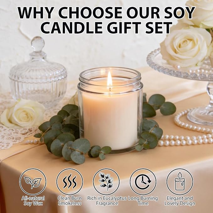 24 PCS 4oz Eucalyptus Scented White Soy Wax Candles | Calming Home Fragrance Gift Set | Bulk Warm Cozy Favors for Weddings, Housewarmings, Holiday Parties