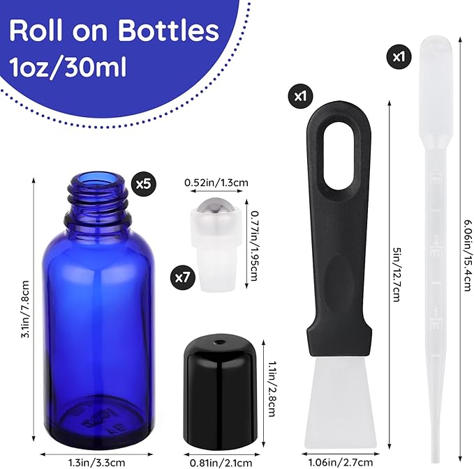 Segbeauty 1oz Glass Essential Oil Roller Bottles Rollerball Applicator, 5pcs 30ml Roll On Bottles, Refillable Anointing Oil Bottle, Blue Perfume Bottle Empty, Travel Size Containers for Oils Liquids