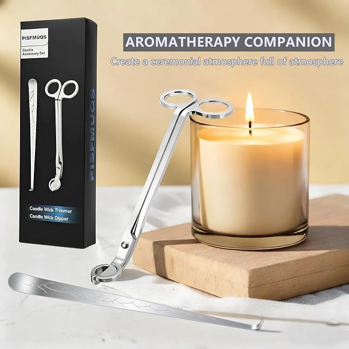 Candle Wick Trimmer Set with Wick Dipper, Copper Nickel Plated Textured Mirror Finish, Aesthetic Candle Accessory for Relaxation & Bedtime Rituals