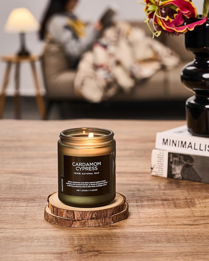 M&SENSE Cardamon & Cypress Scented Candle, 50 Hours Burn Clean Non Toxic Candle 7.05oz Natural Soy Wax Organic Candles Cozy Home Fragrance Meditation Candle Holiday Birthday Gift for Men Women