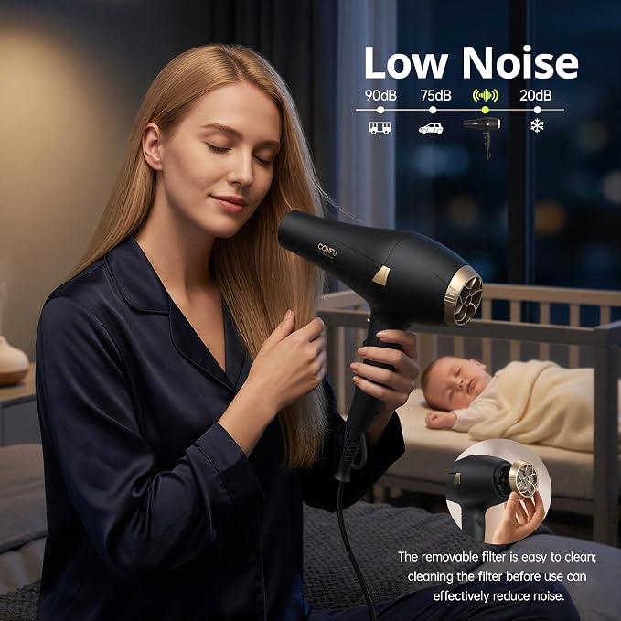 CONFU Hair Dryer Professional Ionic - Salon Blow Dryer with Diffuser for Women & Men - 5X Fast Drying 1875 Watt Powerful Hair Blow Dryer with Comb for Fast & Easy Styling