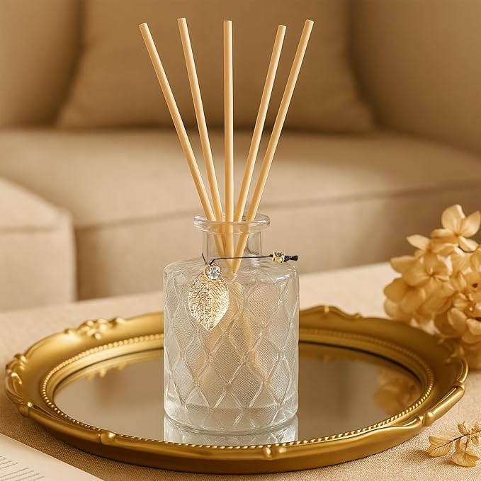 Glass Reed Diffusers Bottles for Home, Diffuser Bottles with 40PCS Reed Diffuser Sticks, Vintage Embossed Apothecary Style Flower Bud Vases with Cork Lids, Set of 6