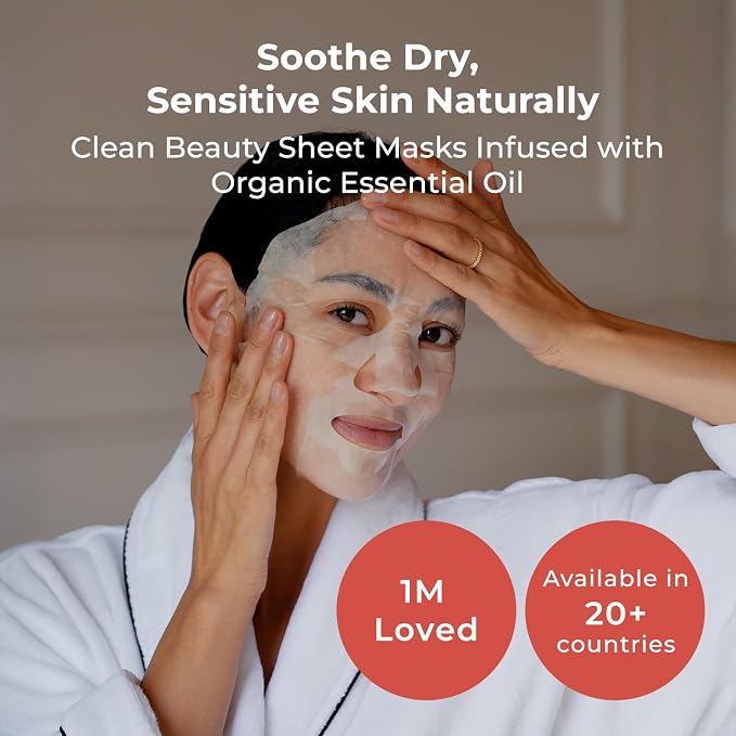 INNA ORGANIC Organic Sheet Mask - After Sun & Self Love, EWG & COSMOS Certified (Pack of 5) | Rose Geranium Essential Oils Infused Skin Care | Luxury Clean Beauty