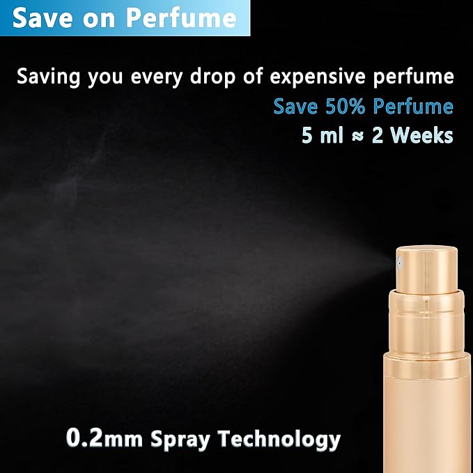 Travel Refillable Perfume Atomizer Bottle 5ml Leakproof Travel Perfume Refillable Bottle, Perfume Atomizer (Gold)