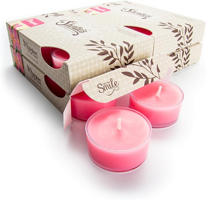 Pure Plumeria Premium Tealight Candles Bulk Pack - 24 Pink Highly Scented Tea Lights - Beautiful Candlelight - Made in the USA - Flower & Floral Collection
