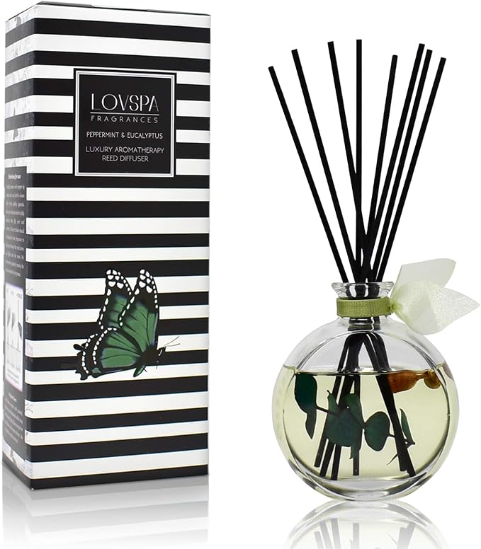 Reed Diffuser Set, Unwind Eucalyptus & Mint Scented Oil Diffuser with Sticks, Home Fragrance Accessories for Bathroom Shelf Decor, Aroma Diffusers for Home or Office Desk, USA Made
