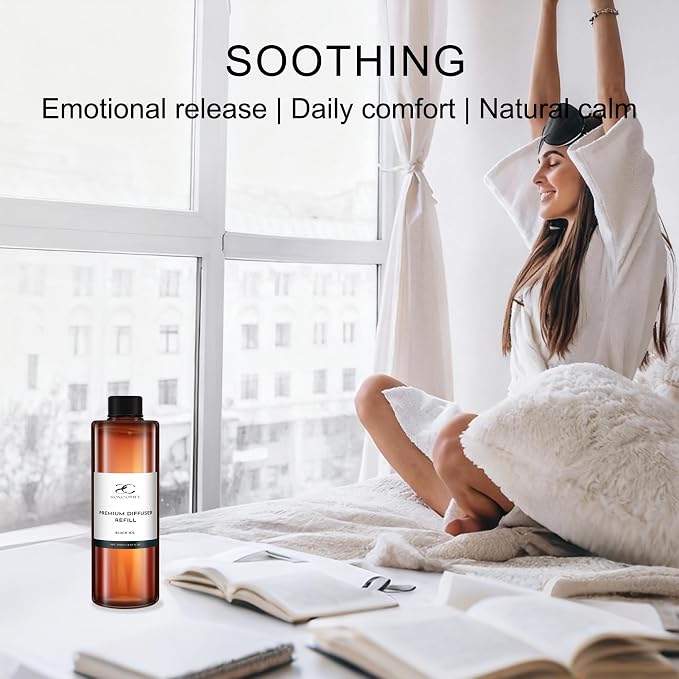 Diffuser Oil Refill, 250ml / 8.45 fl oz, Black ICE - Reed & Aromatherapy Diffuser Oil, Long-Lasting Home Fragrance, Grapefruit, Jasmine & Cedar Notes