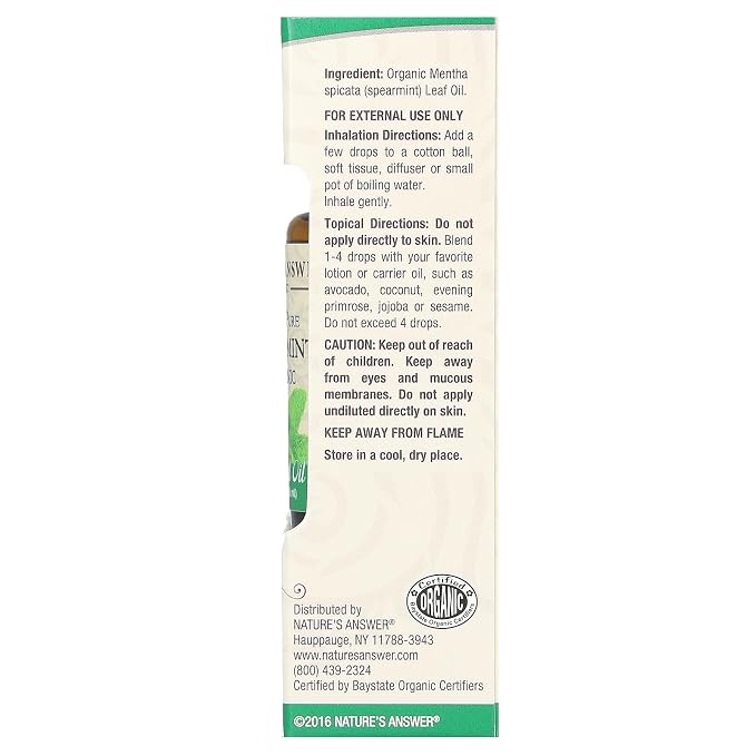 Nature's Answer 100% Pure Organic Essential Oil, 0.5-Ounce, Spearmint