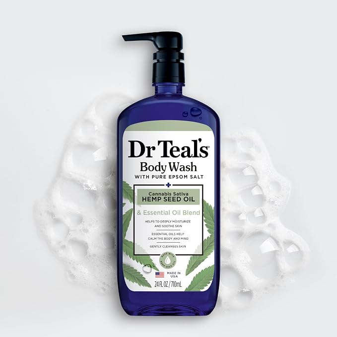 Dr Teal's Body Wash with Pure Epsom Salt, Cannabis Sativa Hemp Seed Oil, 24 fl oz (Pack of 2)