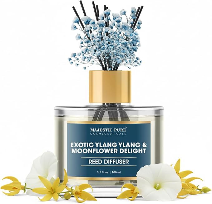 Majestic Pure Ylang Ylang & Moonflower Reed Diffuser 3.4 Fl Oz | Long-Lasting Floral Fragrance for Home and Office