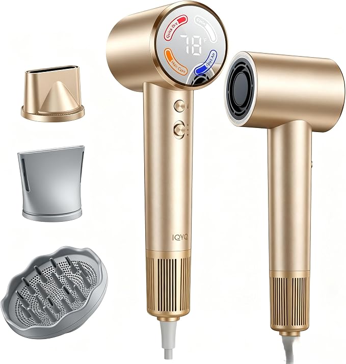 Hair Dryer with Diffuser, Grip-Sensor On/Off High-Speed Blow Dryer for Fast Drying, Ionic Hair Dryer 110000 RPM 1400W 200M for Frizz Reduce, Low Noise Thermo-Control for Curly Hair Light Gold