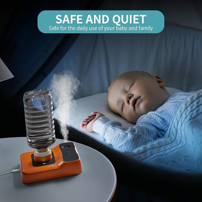 Portable Humidifiers for Travel, Small Mini Humidifier with Auto Shut-Off, Nightlight and Storage Bag for Hotel, Bedroom or Office, Plant Humidifier Indoor, Orange-Red