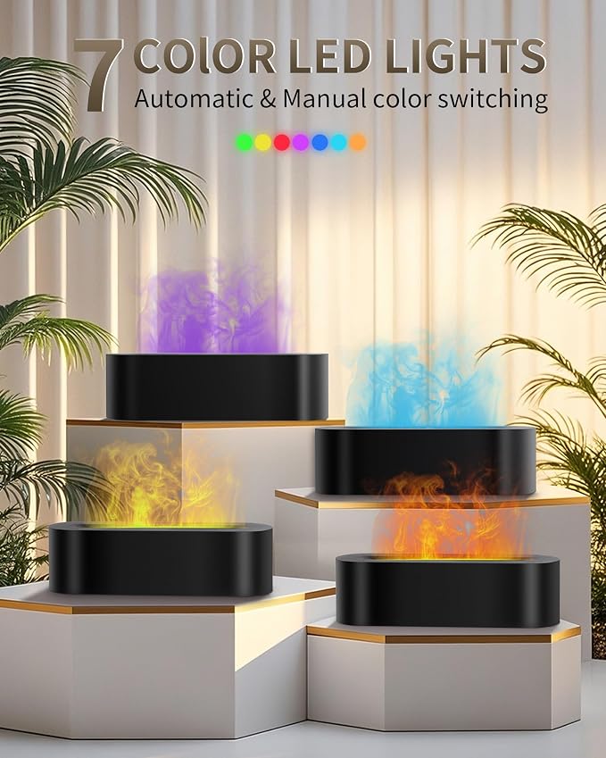 Essential Oil Diffuser with Fireplace Flame, Ultrasonic Cool Mist Humidifier for Aromatherapy, 7 Colors Light, Timer & Auto Shut-Off, Ultra Quiet for Home, Bedroom, Gift (150ml, Black)
