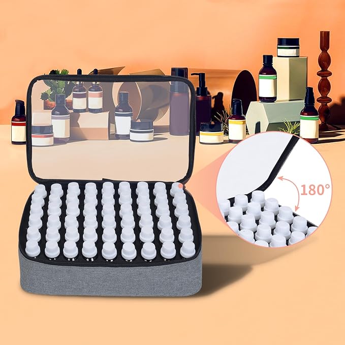 Essential Oils Carrying Case Holds 54 Bottles with Detachable Pad,Grey