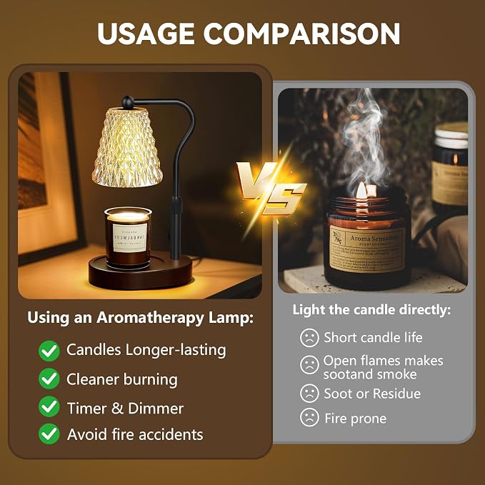 Candle Warmer Lamp with Timer Dimmable, Birthday Gifts for Women Mom, House Warming Gifts New Home Decor, Wax Melt Warmer for Jar Candles with 2 Bulbs