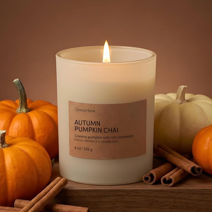 Scented Soy Wax Candle – Spiced Candles for Home Scented with Notes of Cinnamon, Pumpkin Cream & Soft Wood Notes – Seasonal Home Decor & Gift (Autumn Pumpkin CHAI, Beige, 8 oz)