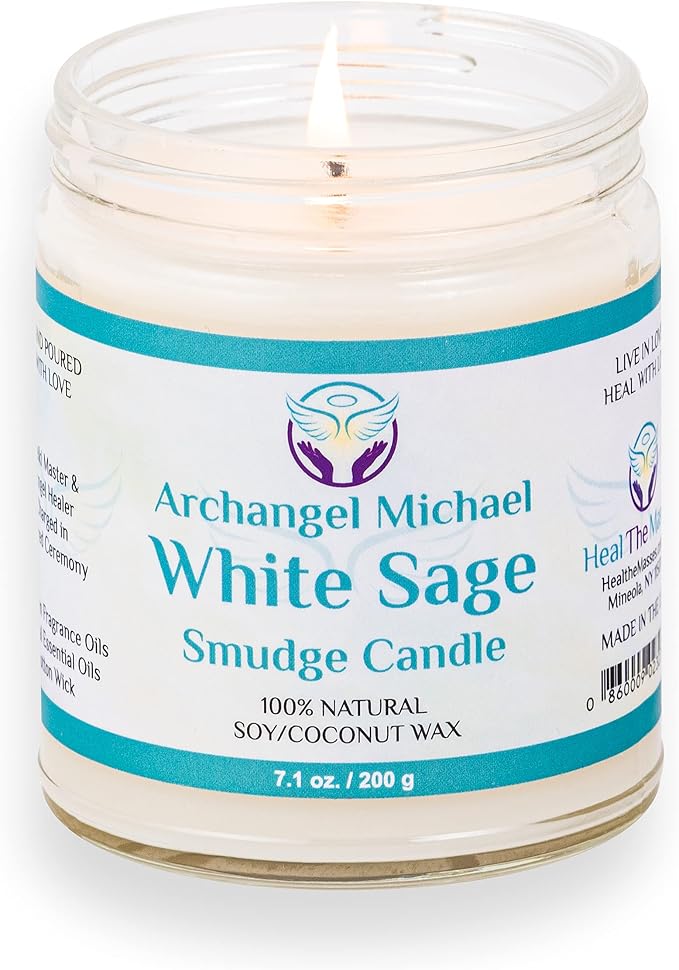 Heal The Masses White Sage Candles for Cleansing House Chakra Healing | Energy Cleansing Smudge Candle | Natural Aromatherapy Candle | Sage for Cleansing House Negative Energy (7 oz) (White Sage)
